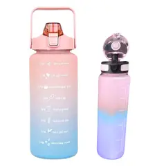 GENERICO - Pack 2 Botellas Agua Motivacionales 2L y 900mL Celeste Rosa