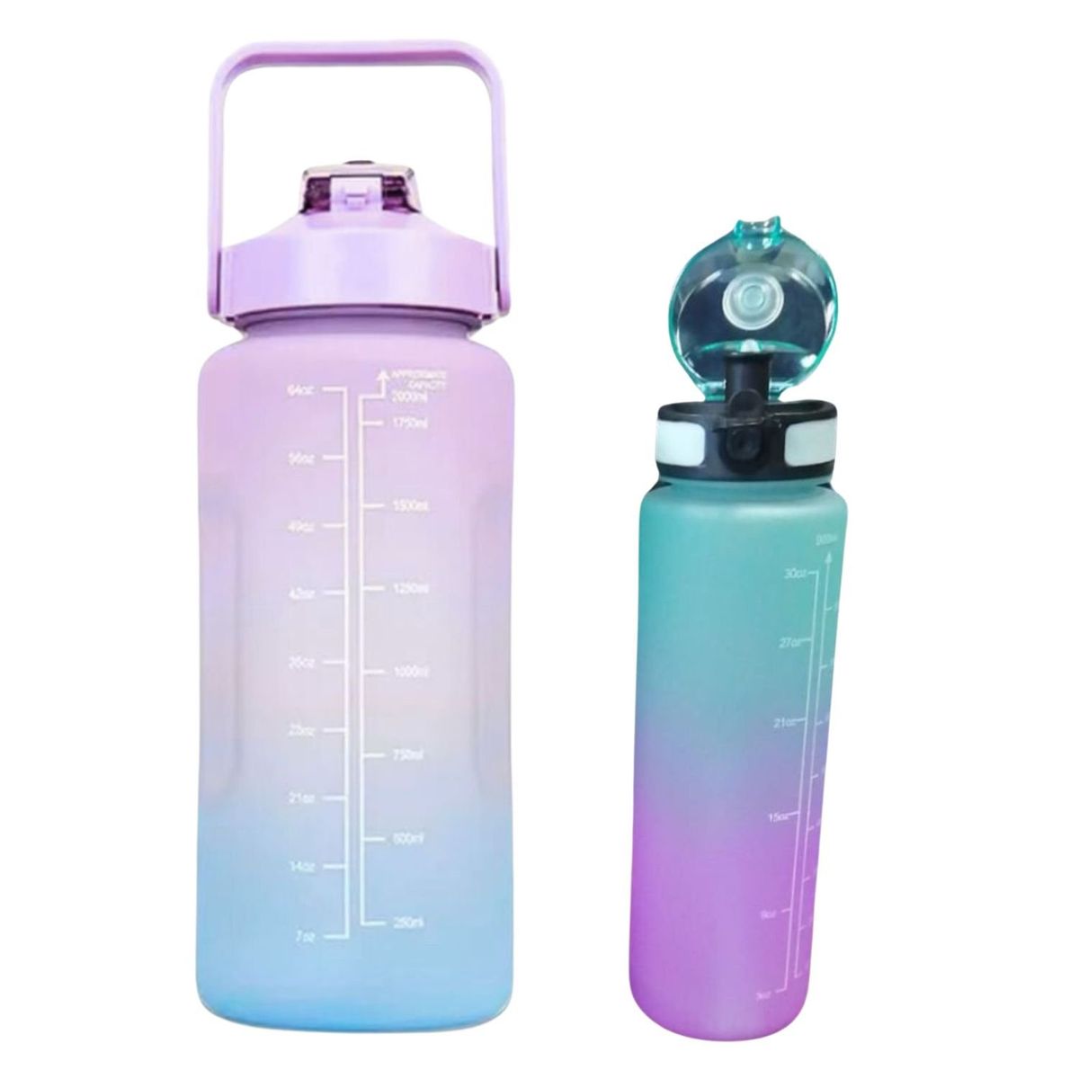 GENERICO - Pack 2 Botellas Agua Motivacionales 2L y 900mL Rosa Turquesa