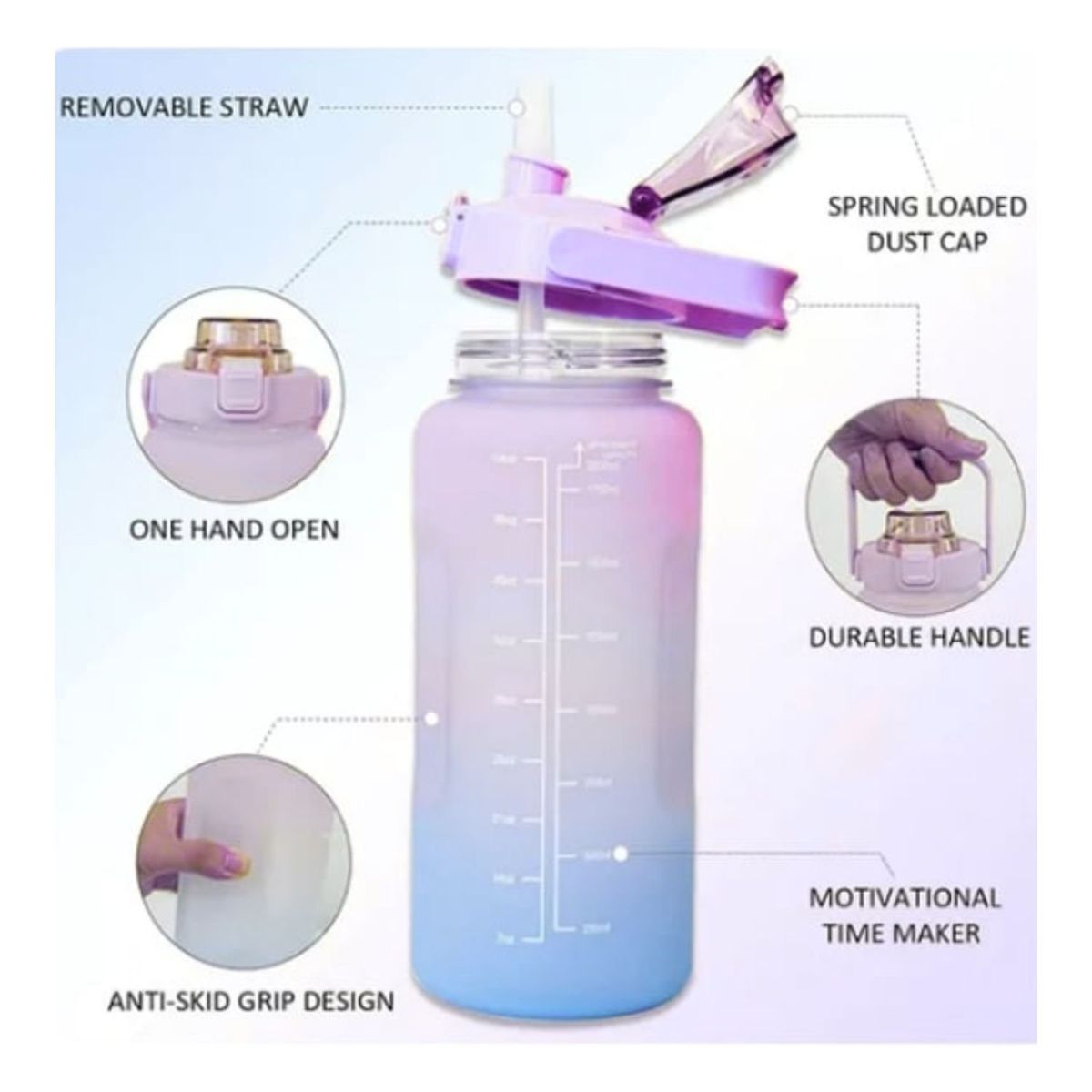 GENERICO - Pack 2 Botellas Agua Motivacionales 2L y 900mL Rosa Turquesa