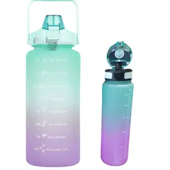 GENERICO - Pack 2 Botellas Agua Motivacionales 2L y 900mL Morado Turquesa