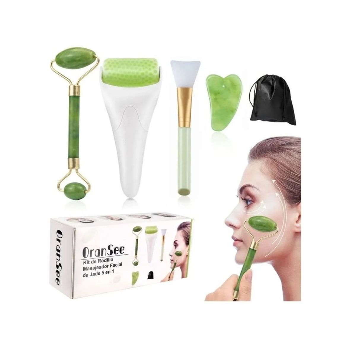 GENERICO - Kit Jade Rodillo Masaje Facial Rodillo Antienvejecimiento Traje