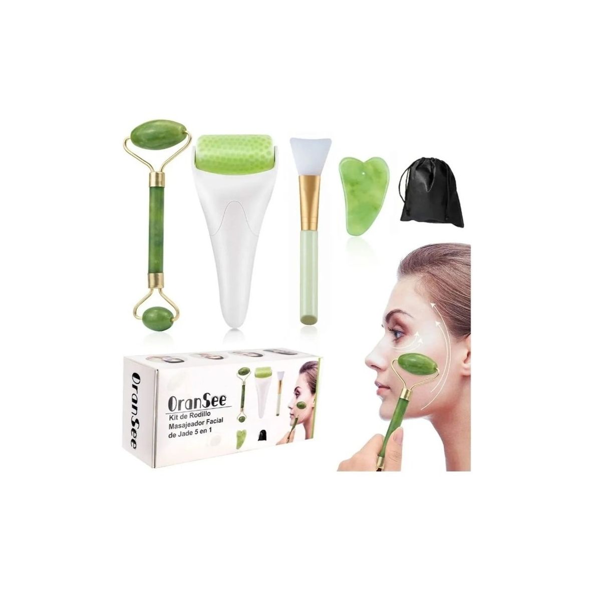 GENERICO - Kit Jade Rodillo Masaje Facial Rodillo Antienvejecimiento Traje