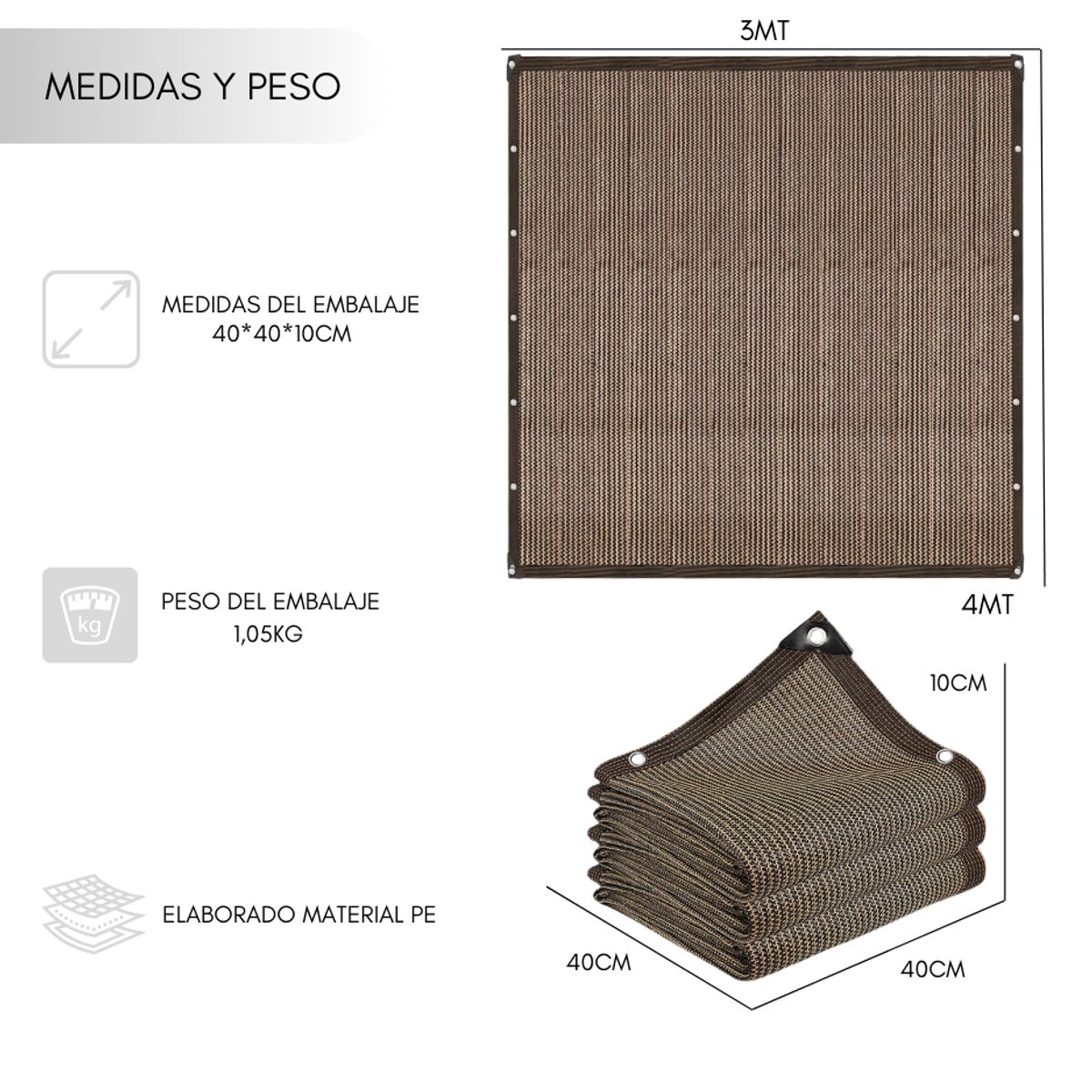 GENERICO - Toldo Vela Rectangular Toldo Vela Sombreadora Malla 3x4 Mt
