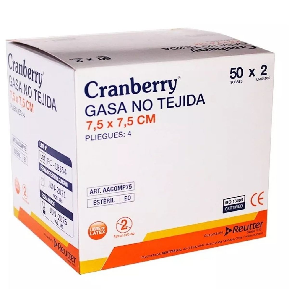 CRANBERRY - Gasa Estéril No Tejida Tamaño 7,5x7,5cm Caja De 50 Sobres