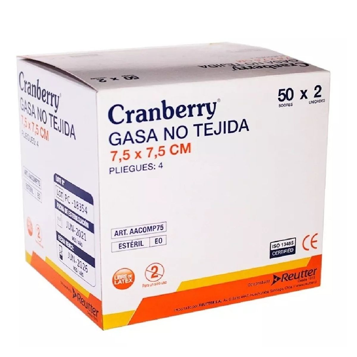 CRANBERRY - Gasa Estéril No Tejida Tamaño 7,5x7,5cm Caja De 50 Sobres