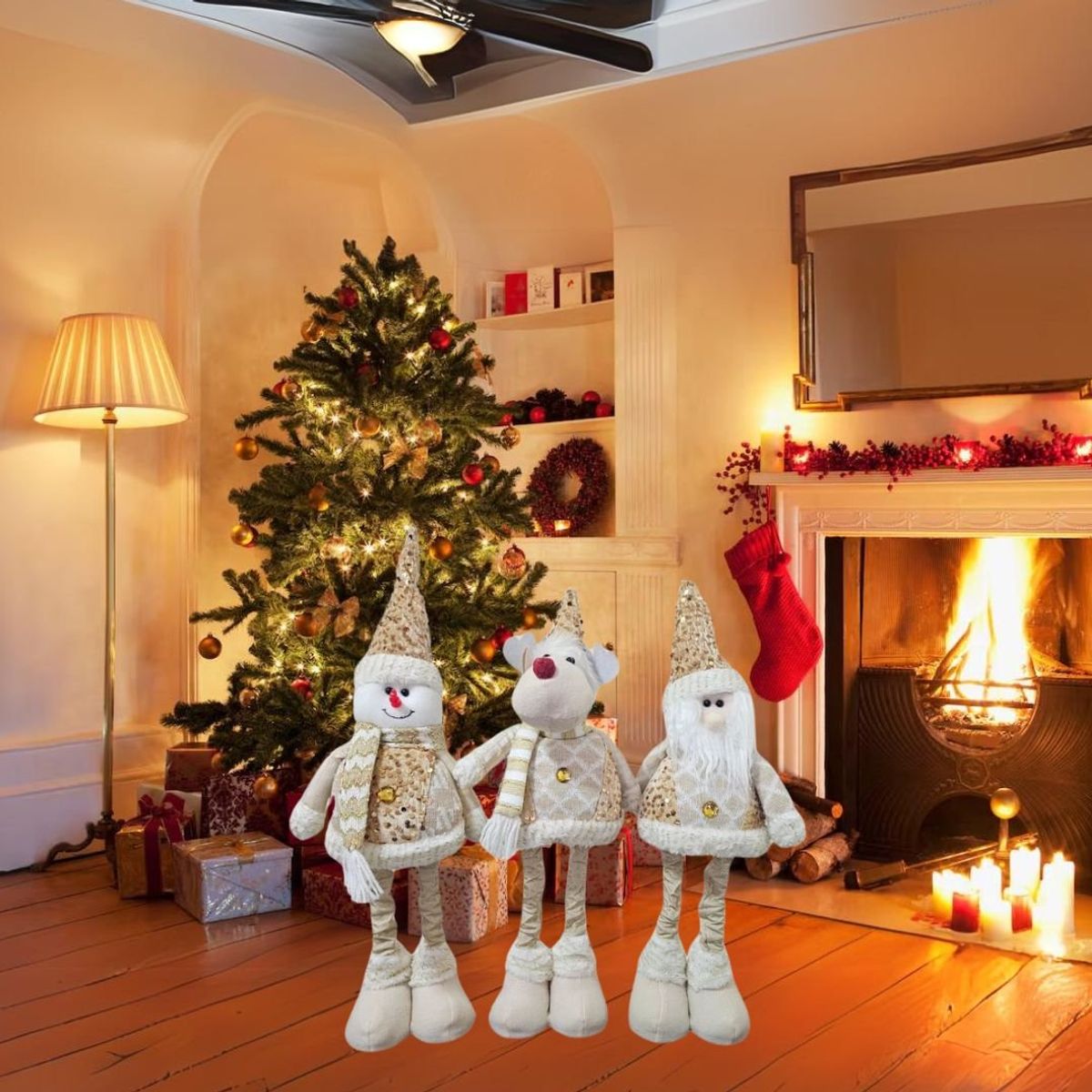 GENERICO - Mono Patas Largas Adorno Navidad Decoración Pascuero Dorado x3