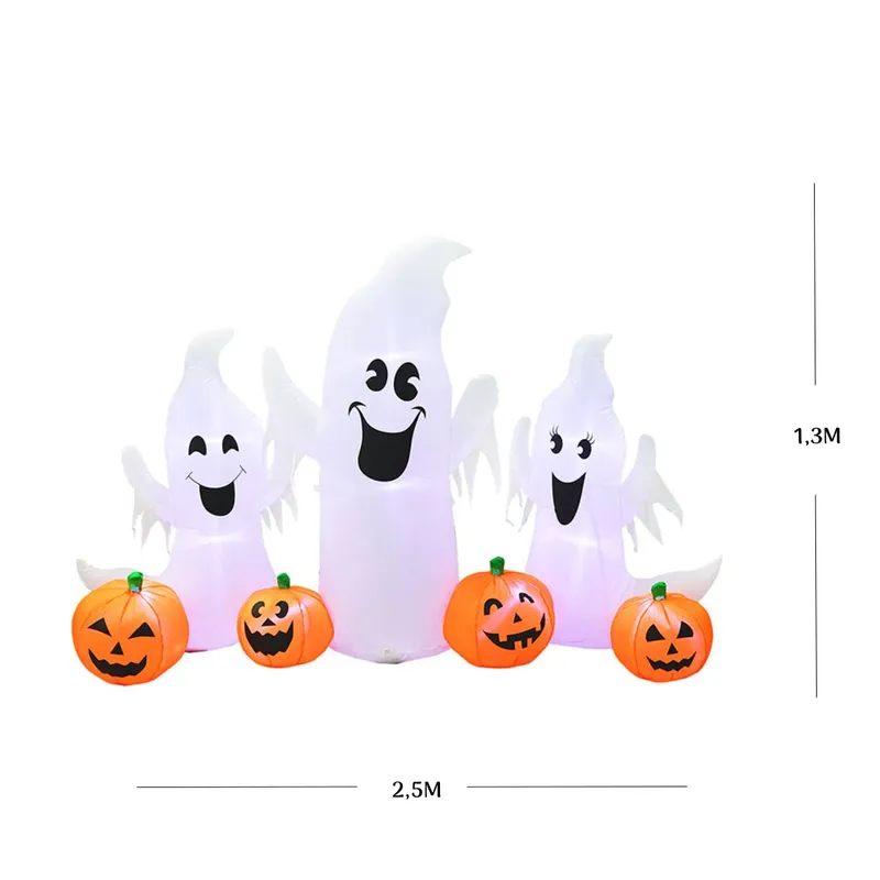 HALLOWEEN - FAMILIA DE FANTASMAS Y CALABAZAS INFLABLE LED 1,3 X 2,5 M