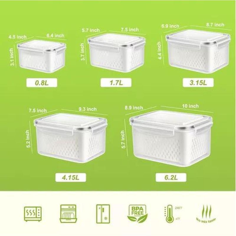GENERICO - Set 5 Contenedores Hermeticos De Plastico Cocina Despensa