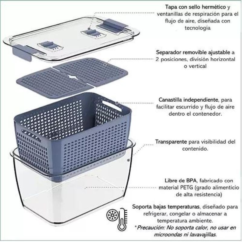 GENERICO - Organizador Refrigerador Cocina Set De 3 Contenedores Tapa