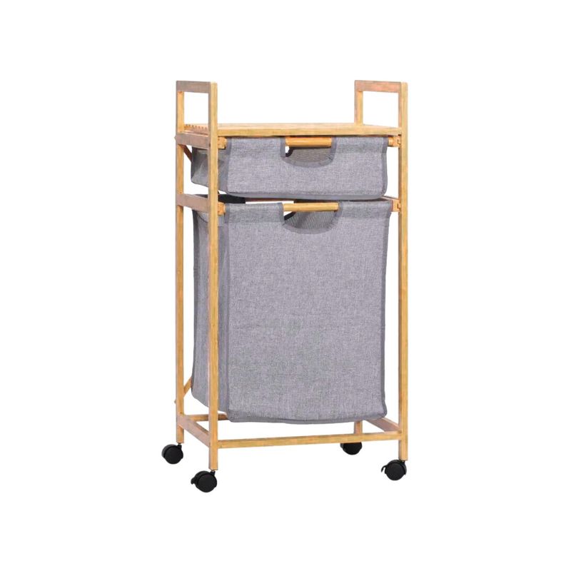 SANTU HOME & DECO - Cesta Ropa Estante Bambu Lavanderia Gris Ruedas y Cajones