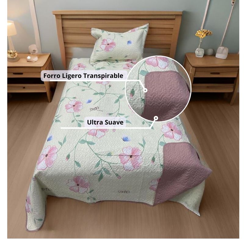 GENERICO - Cubrecama Verano Delgado Quilt Estampados Plaza y Media