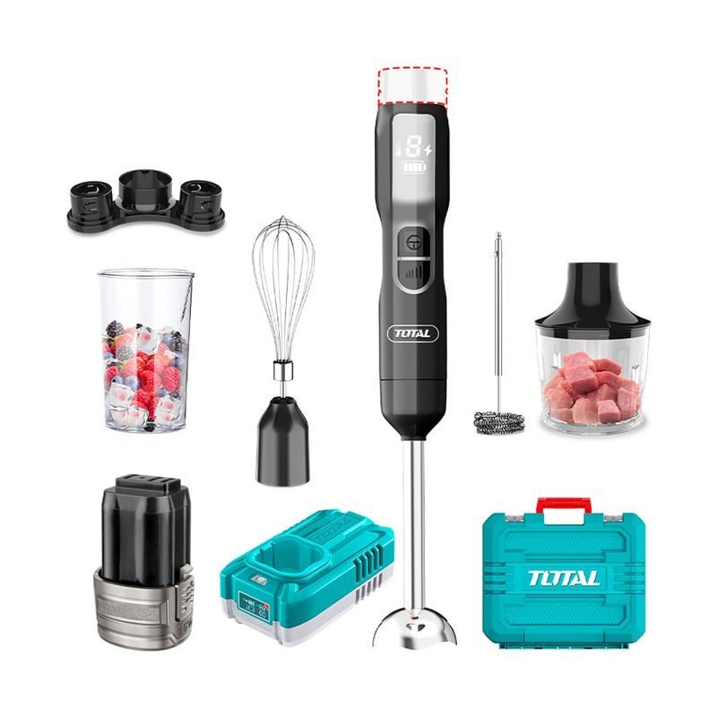 TOTAL TOOLS - Batidora Minipimer inalámbrica + 1 Bat 2ah + Carg + 4 Acc 16V TOTAL