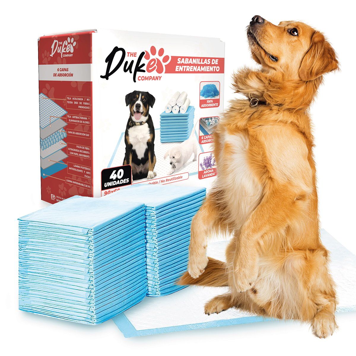 THE DUKE COMPANY - Sabanillas Para Perro 90x60 Duke 6 Capas Aromáticas 40U
