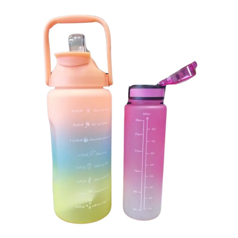 GENERICO - Set 2 Botellas Deportivas 2000ml Y 900ml Doble Boquilla