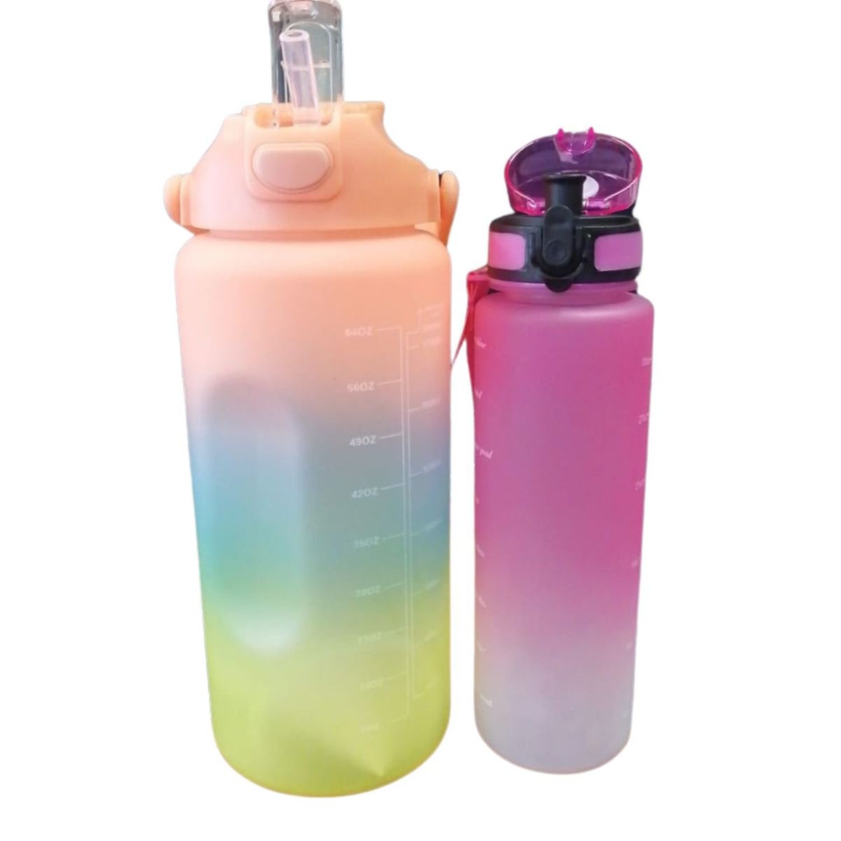 GENERICO - Set 2 Botellas Deportivas 2L y 900mL Boquilla Rosa Multicolor