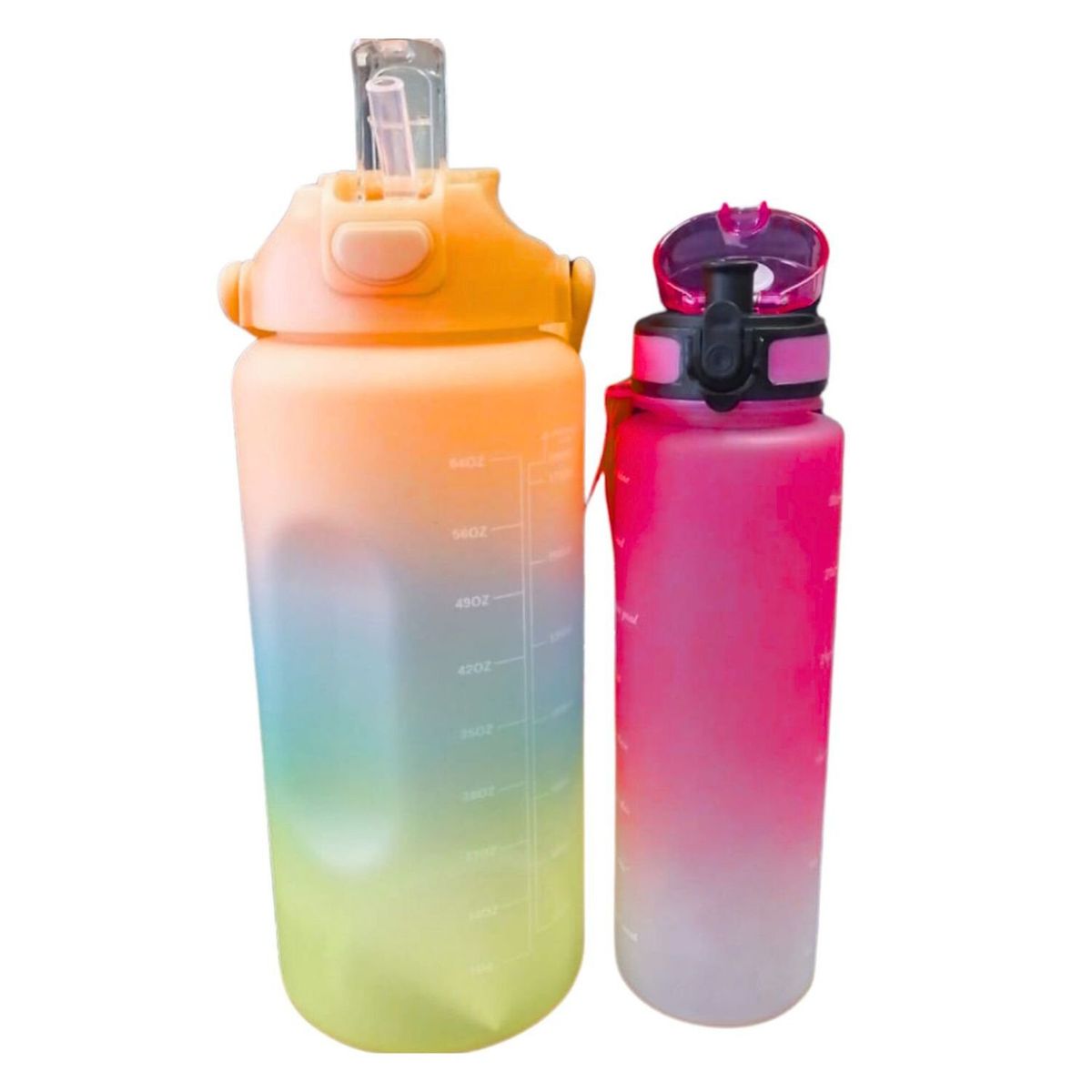 GENERICO - Set 2 Botellas Deportivas 2L y 900mL Boquilla Rosado Multicolor