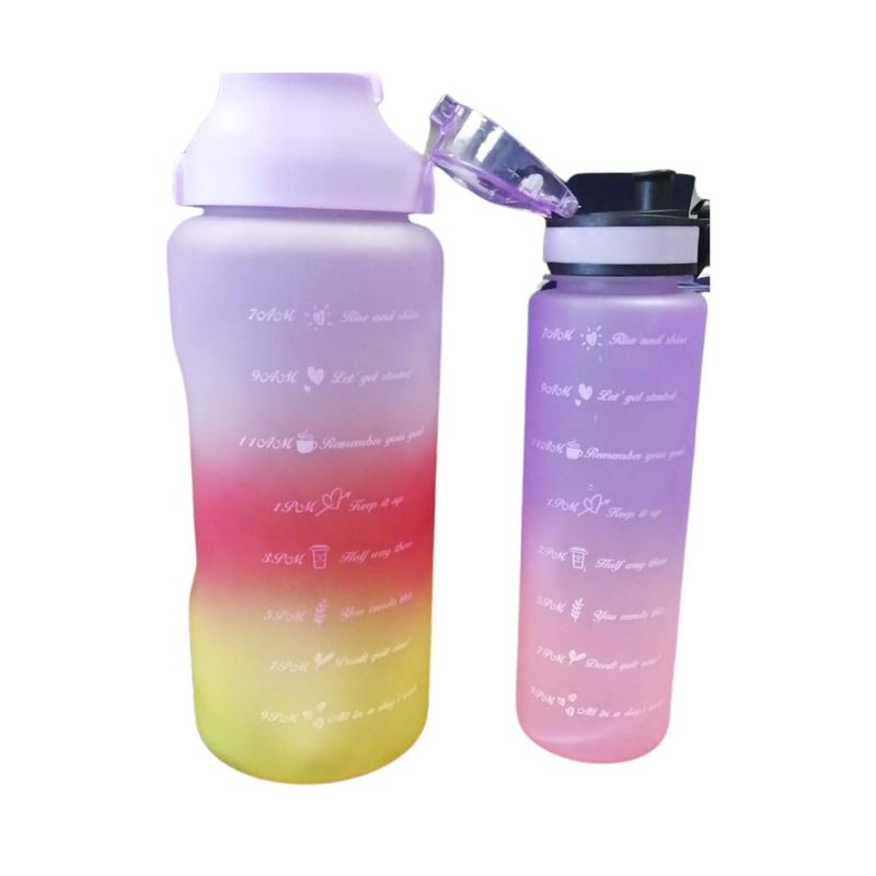 GENERICO - Set 2 Botellas Deportivas 2000ml Y 900ml Doble Boquilla