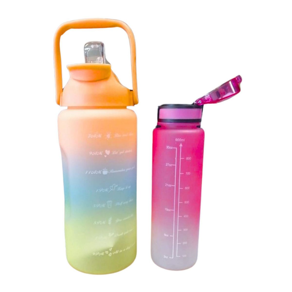 GENERICO - Set 2 Botellas Deportivas 2L y 900mL Boquilla Rosado Multicolor