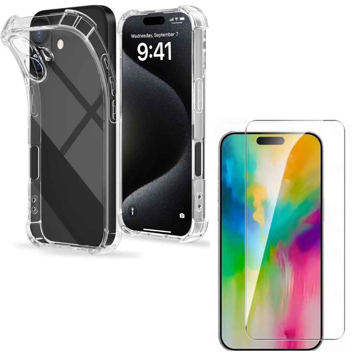 GENERICO - Carcasas Transparente Reforzado Para iPhone 16 + Lamina V.