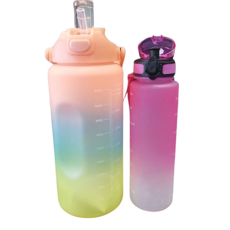 GENERICO - Set 2 Botellas Deportivas 2000ml Y 900ml Doble Boquilla