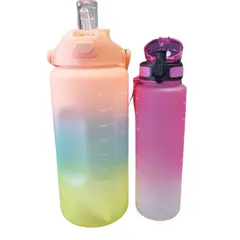 GENERICO - Set 2 Botellas Deportivas 2L y 900mL Boquilla Rosa Multicolor