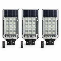 TASBEL - Pack 3 Foco Solar 1000W LED IP66 Panel Integrado Control Remoto Exterior Jardin