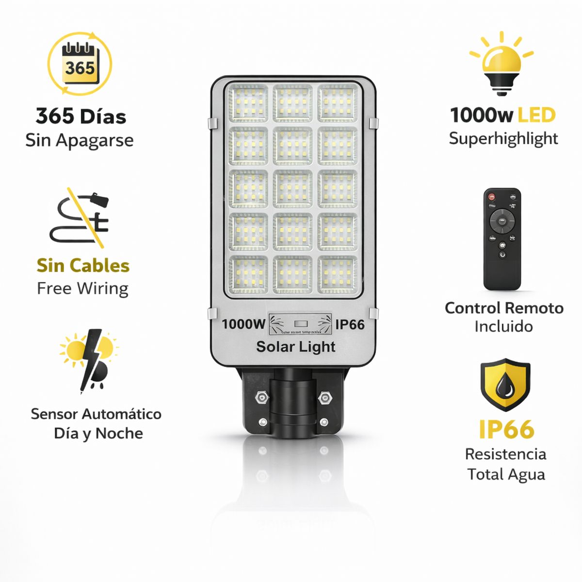 Pack 3 Foco Solar TASBEL 1000W LED IP66 Panel Integrado Control Remoto Exterior Jardin, marca TASBEL - Foto 2