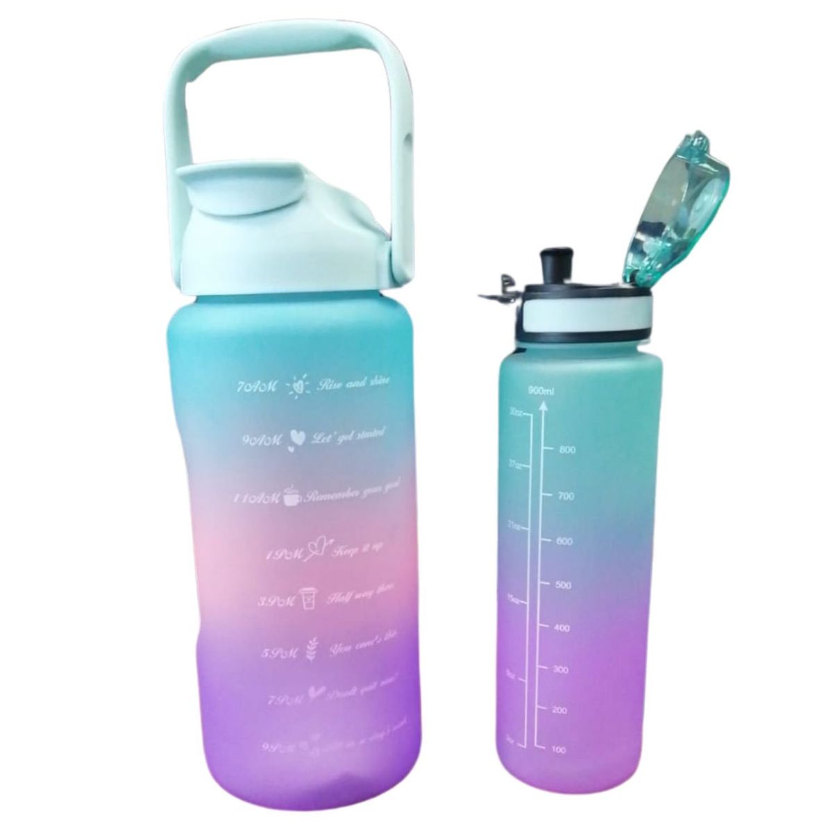 GENERICO - Set 2 Botellas Deportivas 2L y 900mL Boquilla Turquesa Morado