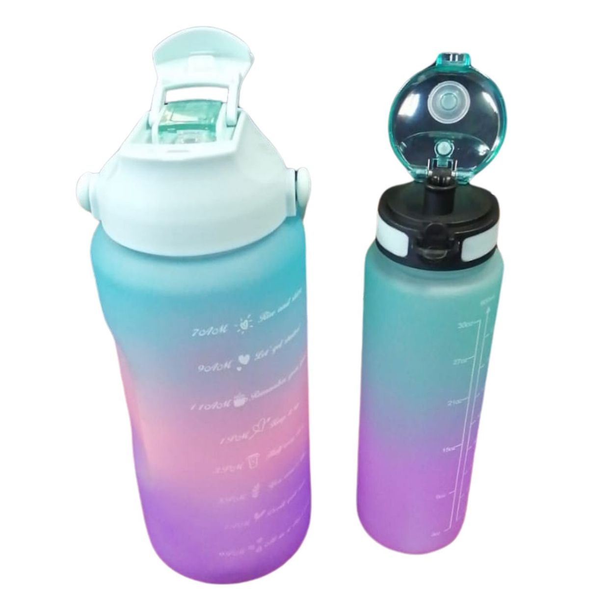 GENERICO - Set 2 Botellas Deportivas 2L y 900mL Boquilla Turquesa Morado