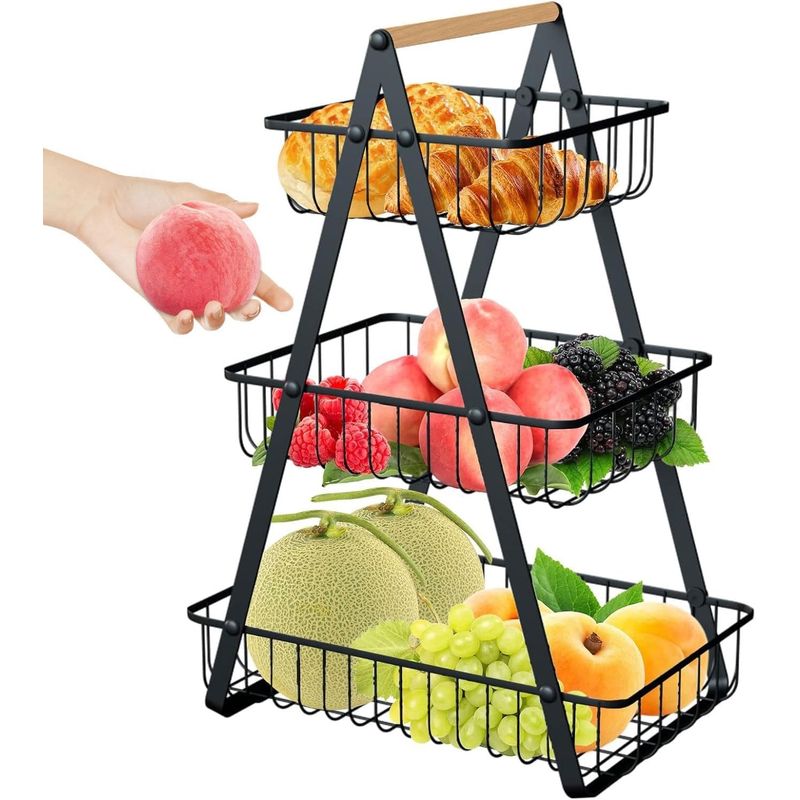 SHOP EHOME BAG - Cesta Para Frutas y Vegetales 3 Niveles Color Negro