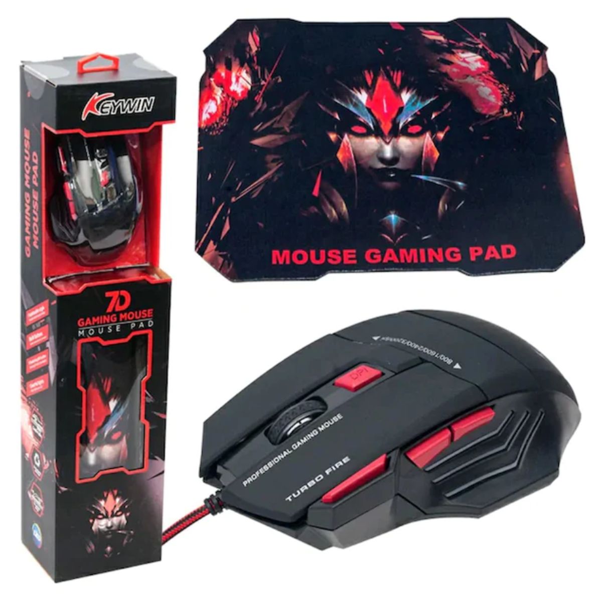 GENERICO - Combo Mouse + Pad mouse 27,5 x 24 cm. color ROJO Y AZUL.