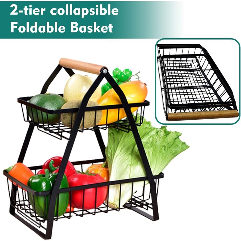 SHOP EHOME BAG - Cesta Para Frutas y Vegetales 2 Niveles Color Negro