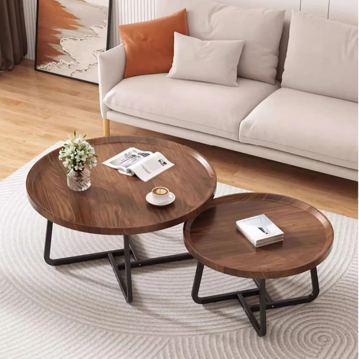 SANTU HOME & DECO - Mesas De Centro Anidada Doble Madera Y Metal Café