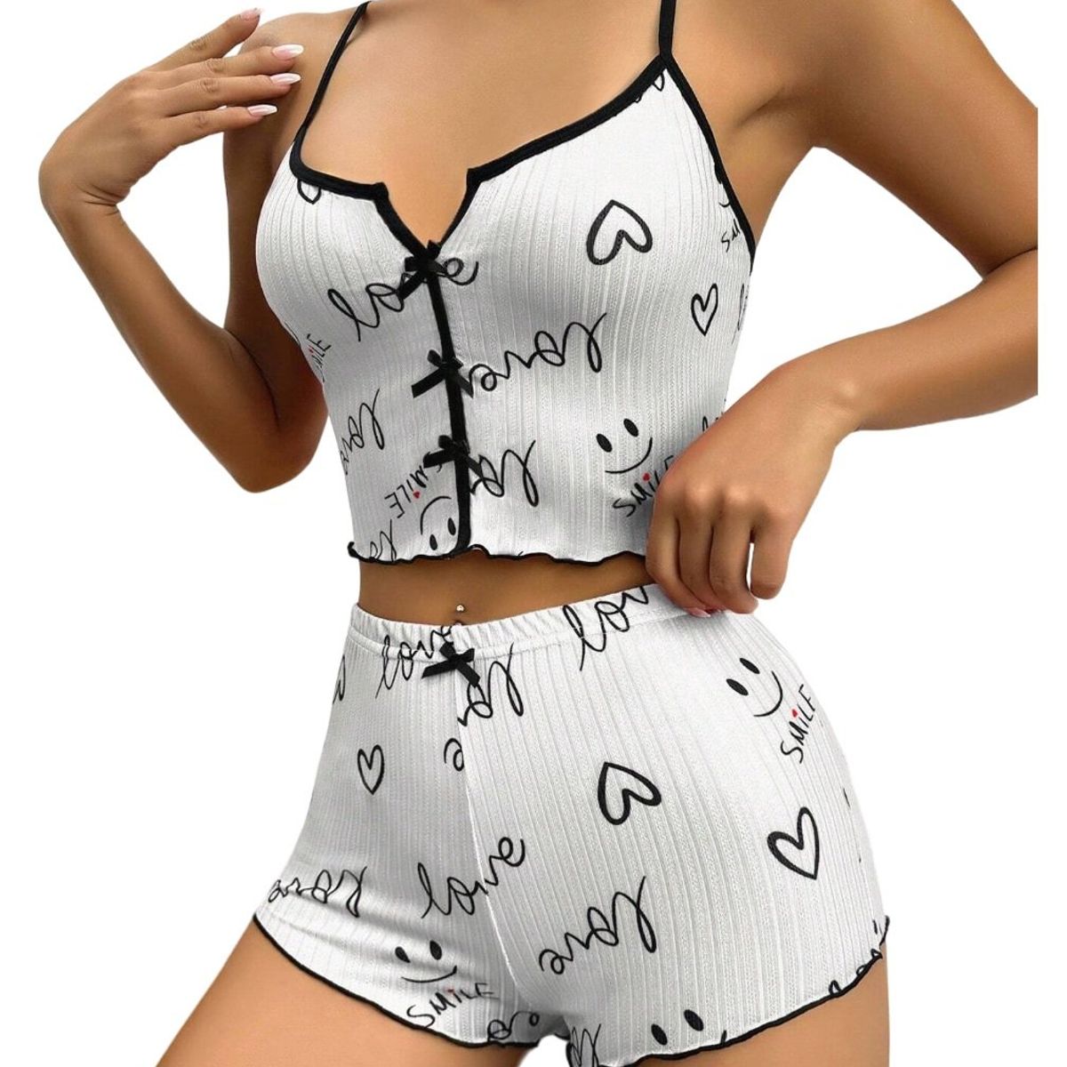 GARSIL - Conjunto Pijama Corto y Sensual Mujer - Peto Y  Short Con Diseño Love