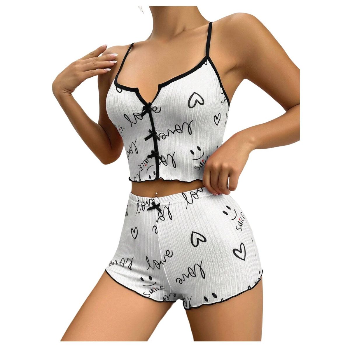 GARSIL - Conjunto Pijama Corto y Sensual Mujer - Peto Y  Short Con Diseño Love