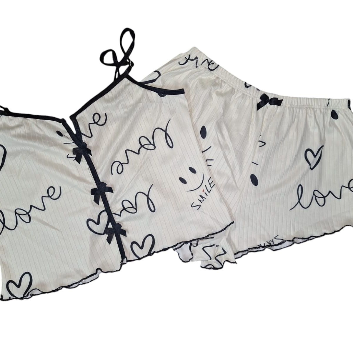 GARSIL - Conjunto Pijama Corto y Sensual Mujer - Peto Y  Short Con Diseño Love