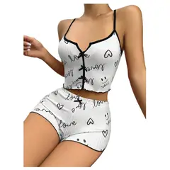 GARSIL - Conjunto Pijama Corto y Sensual Mujer - Peto Y Short Con Diseño Love