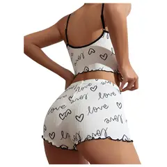 GARSIL - Conjunto Pijama Corto y Sensual Mujer - Peto Y Short Con Diseño Love