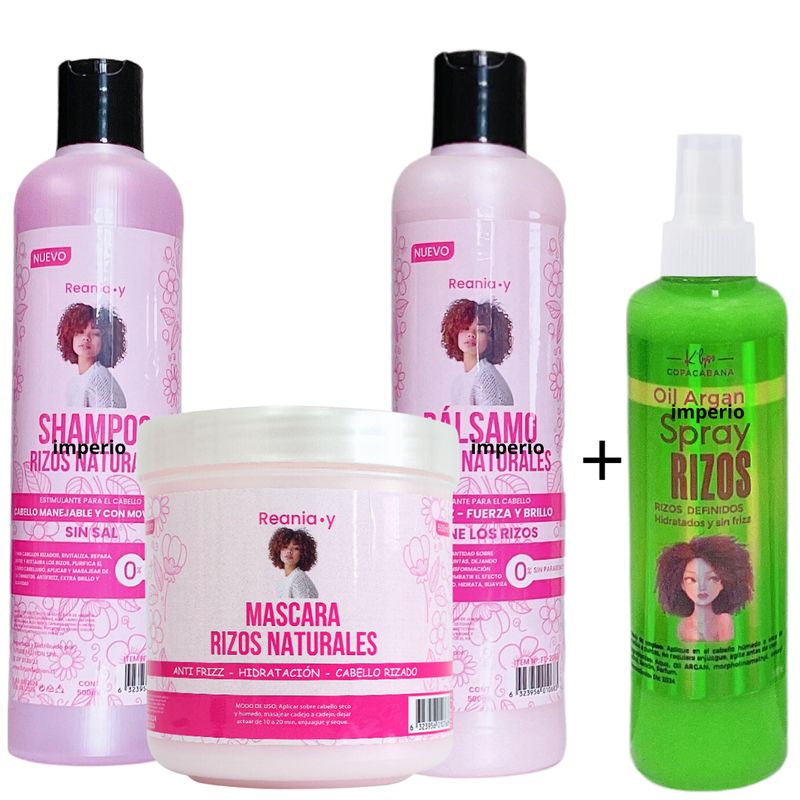 GENERICO - Kit Shampoo Acondicionador Spray Rizos Naturales
