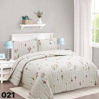 Cubrecama Quilt Verano King - Beige Cuadrille Rosas 021
