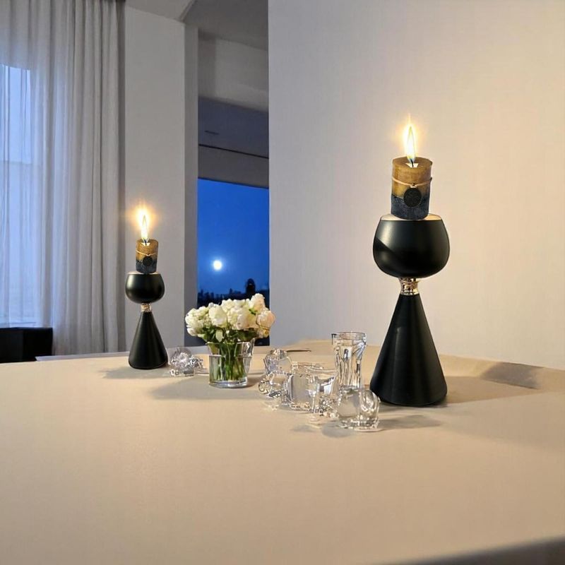HOMASTTI - Candelabro Portavelas Metalico Juego De 2 Unidades Negro D19
