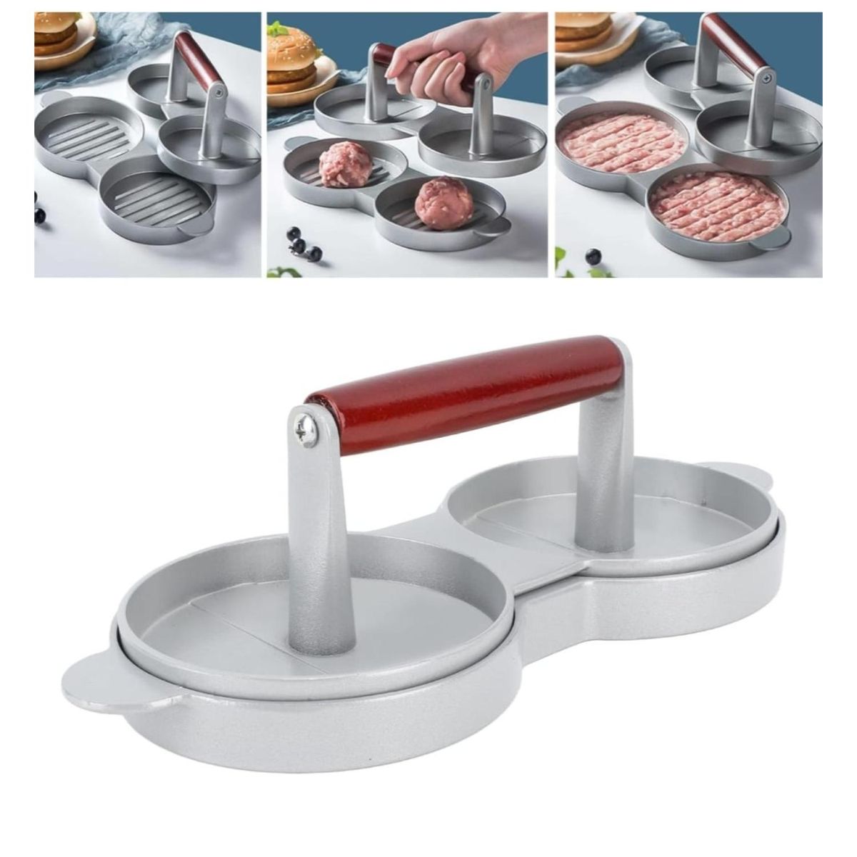 GENERICO - Prensa Para Hamburguesas Antiadherente Doble Carne 10cm
