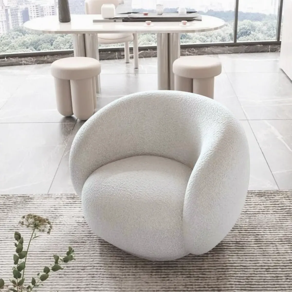 SANTU HOME & DECO - Sillón Individual Blanco Estilo Minimalista Blanco