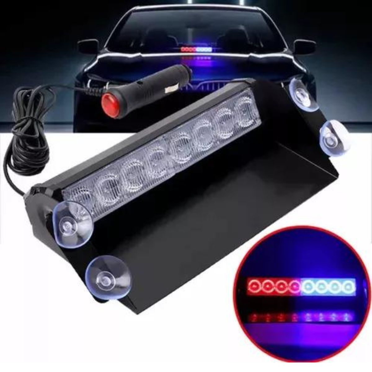 GENERICO - Barra De Parabrisas Autos 8 Led Estroboscópica Rojo-azul 12v