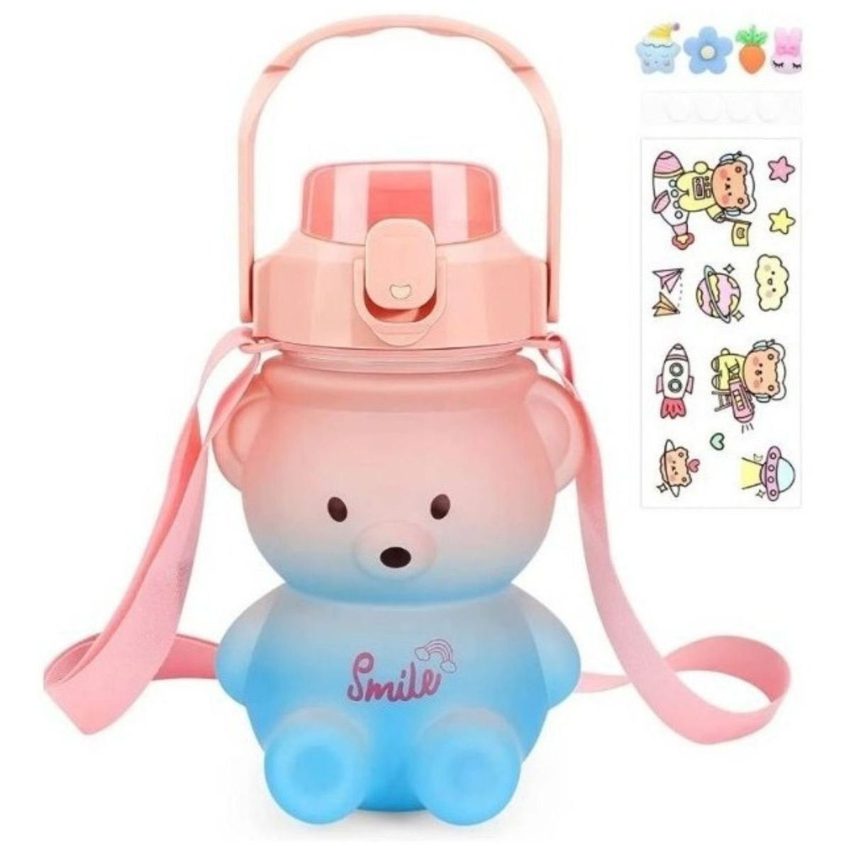 GENERICO - Botella De Agua Jugo Oso 800mL Rosa Celeste Boquilla
