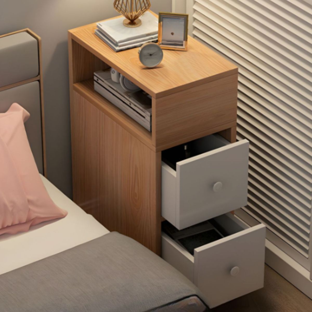 SANTU HOME & DECO - Organizador Lateral Doble Cajón Velador Compacto