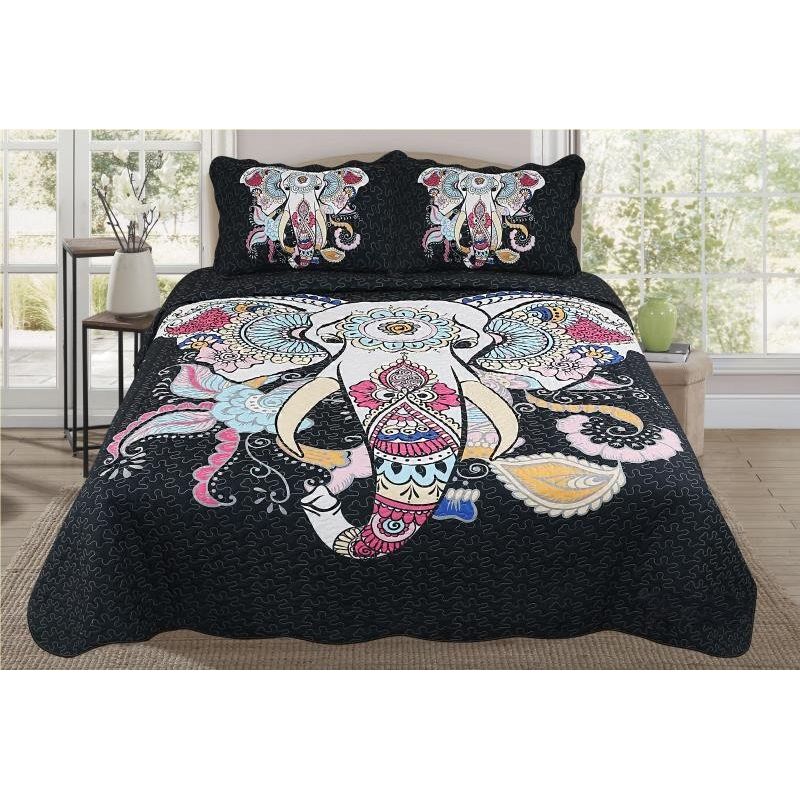 GENERICO - CUBRECAMA QUILT DE VERANO 1.5 PLAZA DISEÑO ELEFANTE TF