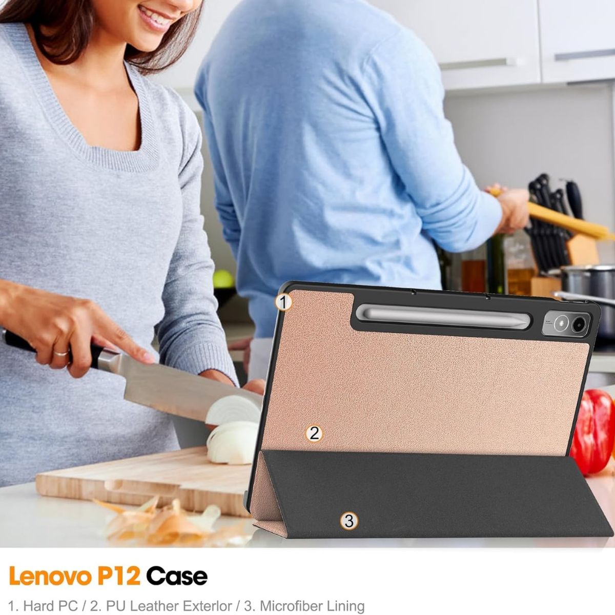 GENERICO - Funda Inteligente compatible con Lenovo Tab P12 Rosa Gold