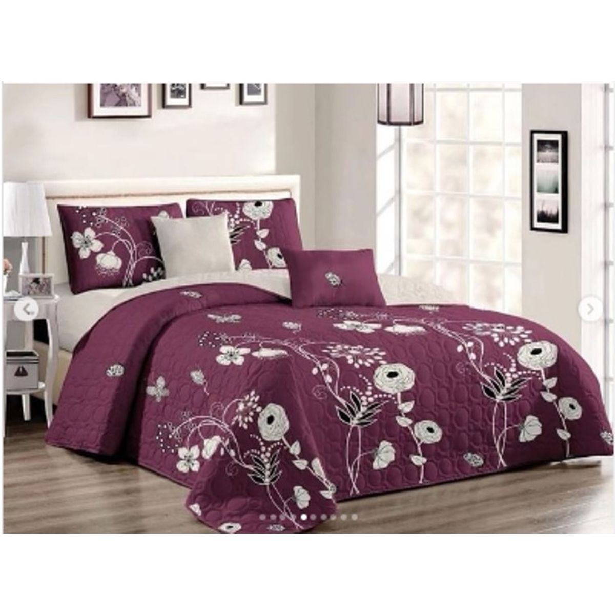 GENERICO - CUBRECAMA QUILT DE VERANO 1.5 PLAZA DISEÑO VIOLETA FLOR BLANCA TF