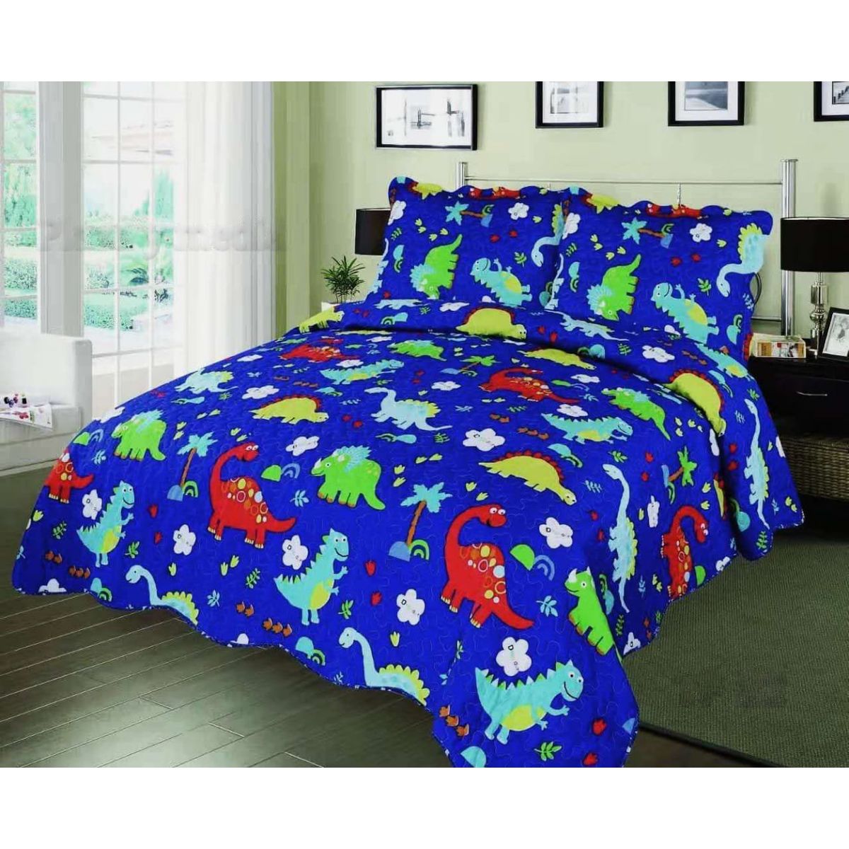 GENERICO - CUBRECAMA QUILT DE VERANO 1.5 PLAZA DISEÑO INFANTIL DINOSAURIOS TF